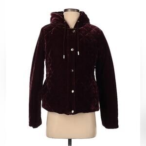 Forever Audrey Juicy plum quilted velvet hooded coat, size small